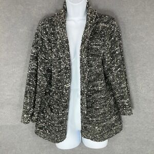 ECI New York Open Front Cardigan‎ Knit Metallic Sparkle Black Gray Sz XL Career